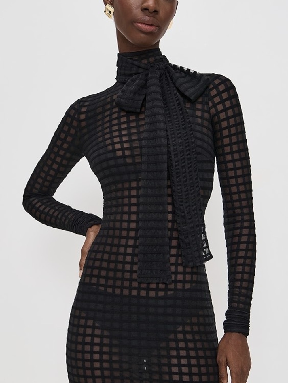 Cross Grain Dress with Pussybow Detail